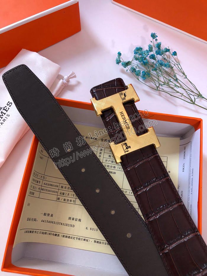 HERMES皮帶 天然頭層牛皮 大象紋荔枝紋 時尚潮流 愛馬仕男腰帶  hgh1919